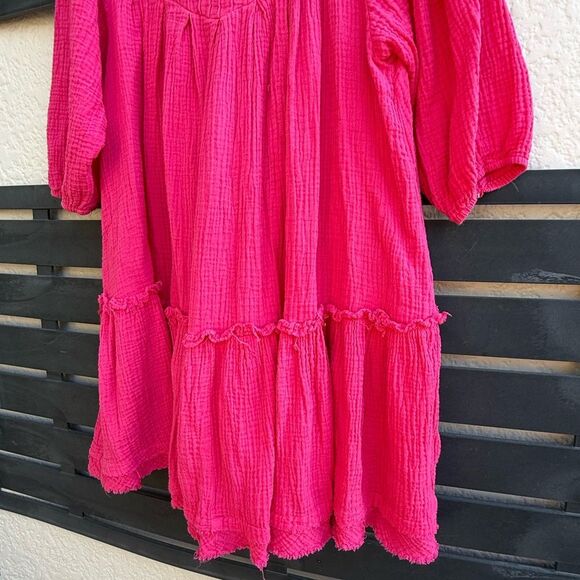 Anthropologie Saturday Sunday Tiered Gauze Babydoll Mini Dress in Pink | XS - Picture 4 of 6